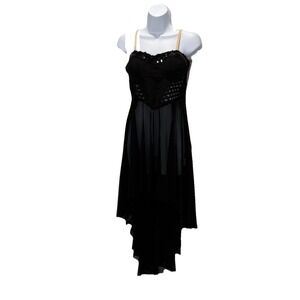 Corset Babydoll Dress Y2K Women's XL Sheer Adjustable Straps Sequins Hi Low